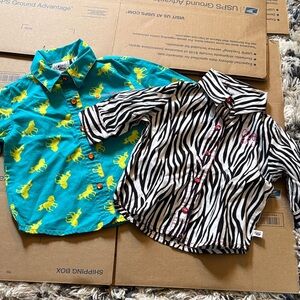 Cruel Girl Kids Button-Down Shirts — Turquoise & Black/White Zebra